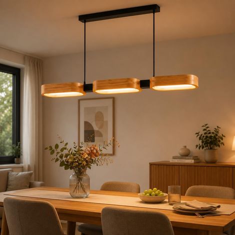 Suspension Bois LED Dimmable avec Télécommande, 25W 2500lm, Température de Couleur Réglable 3000K–6500K, Fonction Mémoire (1/5)