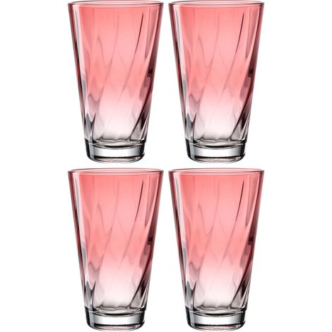 Lot de 4 verres à eau - Passe au lave-vaisselle - Verres à eau ergonomiques et incurvés - Pour un usage quotidien - Rouge - 300 ml (1/5)