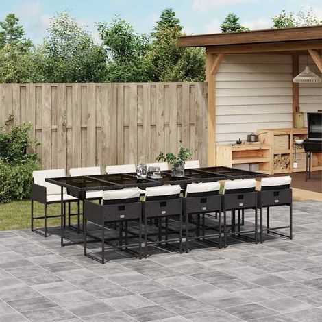 11-tlg. Garten-Essgruppe mit Kissen Schwarz Poly Rattan (1/5)