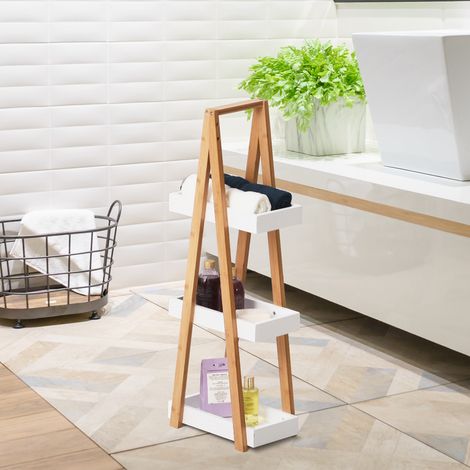 Kleankin Étagère de Salle de Bain 3 Étagères en MDF et Bambou, 30x18x81cm, Couleur Bois et Gris (1/5)