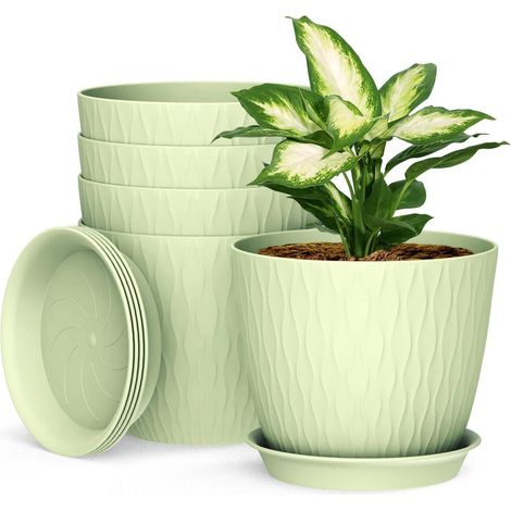 Lot de 5 pots de fleurs avec système d'arrosage 20.3cm vert clair (1/5)
