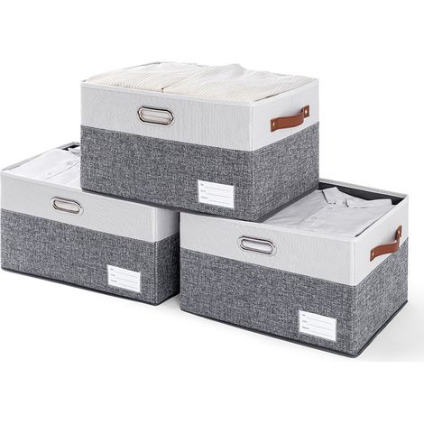 Set mit 3 faltbaren Aufbewahrungsboxen aus Stoff, ohne Deckel, für Regale, Kleiderschränke, Kleidung, Grau/Weiß, 29 x 22 x 17 cm