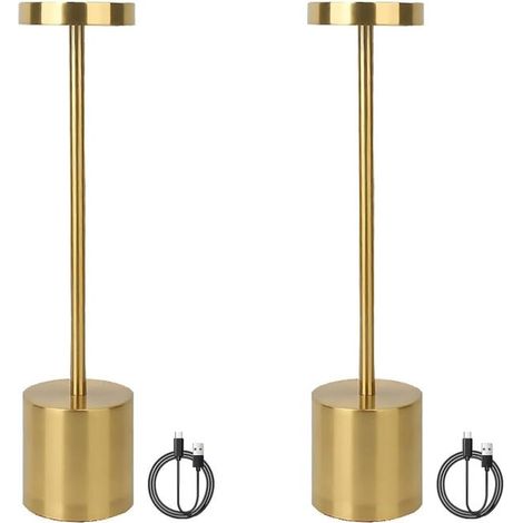 (2PCS Or) Lampes de table sans fil, lampe de bureau LED rechargeable avec 3 modes de couleur,Lumière de lecture variable lampe de chevet en métal pour (1/5)