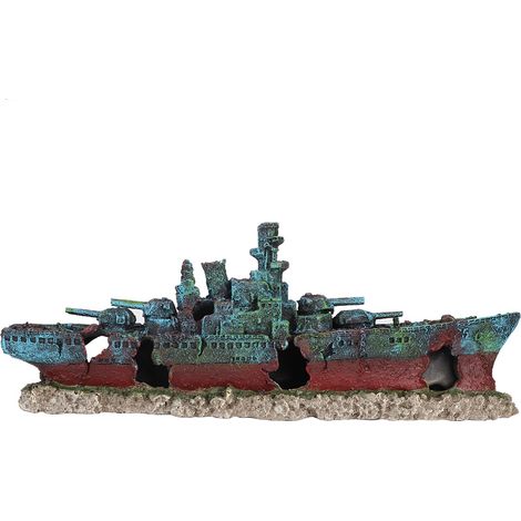 Ornement de bateau en résine pour aquarium, base élargie, décoration d'épave de bateau de simulation élevée, couleurs vives 18,5 x 7,09 3,74 pouces pour vos poissons et crevettes (1/5)