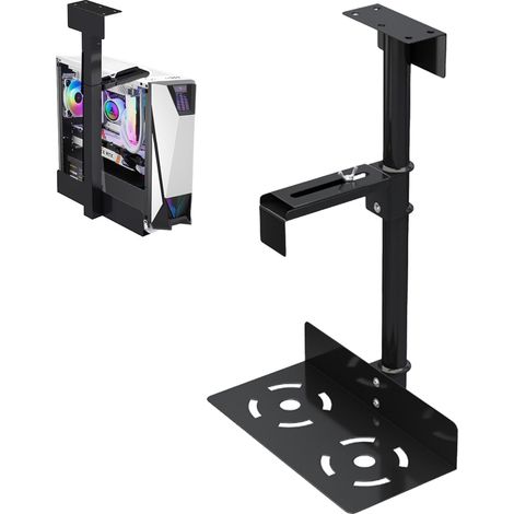 Support Universel pour Boîtier PC – Fixation Sous Bureau ou Murale — Support Réglable pour Tour d’Ordinateur, Hauteur 53 - 60 cm, Largeur 13.5 - 23.5 cm, Noir (1/5)