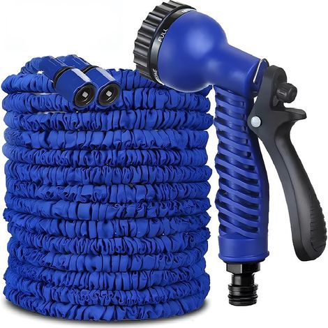 Tuyau d'arrosage extensible 15m avec pistolet 7 jets et raccord universel