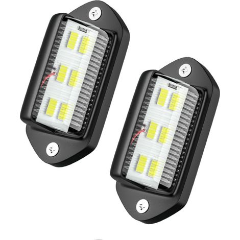 Lot de 2 feux de plaque d'immatriculation LED étanches, 6 LED SMD, pour camions, fourgonnettes, remorques, voitures et caravanes 12V/24V