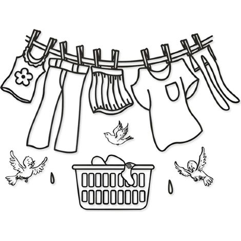 Sticker Mural Buanderie - Motif Oiseau Et Panier À Linge - Vinyle Auto-Adhésif Pour Salle De Lavage - Dimensions 30x70 cm - 1 Pièce (1/5)