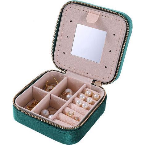 Joyero con espejo, 10x10x5cm, verde (1/5)