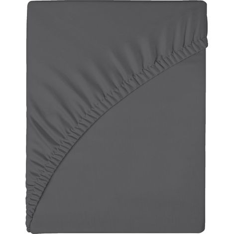 Fitted Sheet 160 x 200 x 25 cm, Microfibre Fabric, Shrink and Fade Resistant, Dark Grey (1/5)