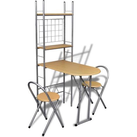 Ensemble Table de bar + 2 Chaises de bar pliable avec étagères - Table Haute avec 2 Tabourets BV427407 - BonneVie (1/5)