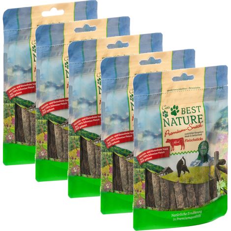 Best Nature Premium Snack für Katzen, 5x 50 g - Fleischsticks vom Rind