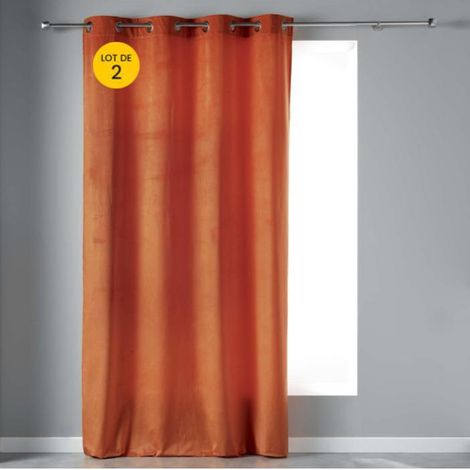 Lot de 2 Rideaux tamisant 140 x 240 cm velours doux Velvetine orange (1/3)