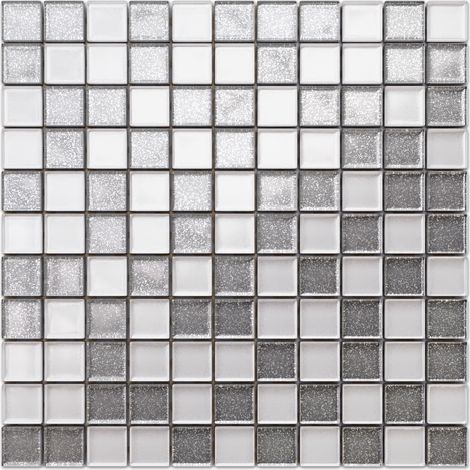 Ilcom mosaico in vetro su rete per bagno e cucina 30cm x 30cm - Silver white (1/5)