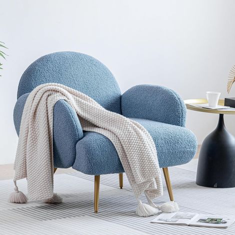 Gepolsterter Sessel, moderner Lounge-Sessel mit schwarzen Metallbeinen, Ecksessel für Wohnzimmer/Schlafzimmer/Café, Sofasessel, blau (1/5)