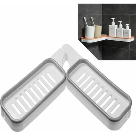 Étagère de douche d'angle sans perçage, cadre en acier inoxydable pour salle de bain, rotation à 180°, étagère d'angle réutilisable et facile à installer (1/5)