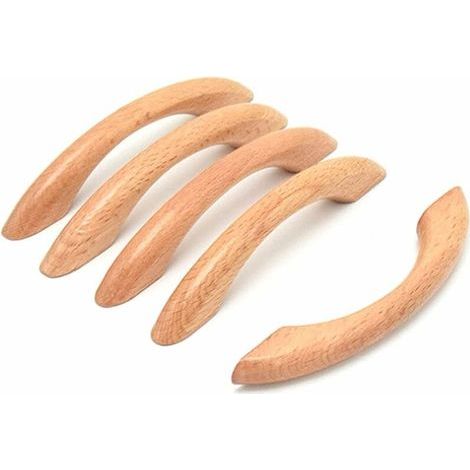 5-teiliges Set aus Holzgriffen für Möbel, Türen, Schränke, Schubladen und Schubladen (mit Schrauben), Naturholzfarbe (1/5)