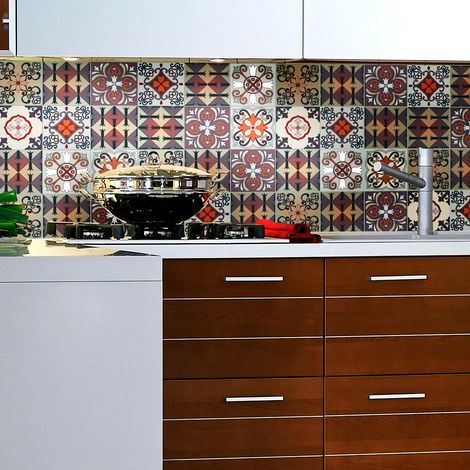 Sticker Mural Carrelage adhésif Cuisine Salle de Bain - 9 STICKERS CARRELAGES AZULEJOS ORNEMENTS CLASSIQUE VINTAGE - 9stickers10x10cm (1/5)