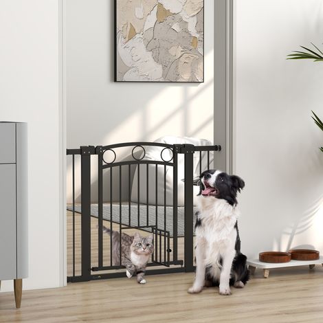 Barrière pour animaux, barrière d'escalier de 77 cm, largeur réglable de 76 à 104 cm, avec chatière, pour escaliers et portes, noire (1/5)