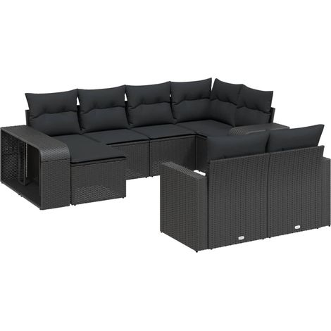 Set Divani da Giardino 10pz con Cuscini in Polyrattan Nero vidaXL (1/3)