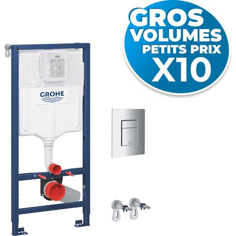 Grohe – Bâti-support WC lot de 10 – 38811000GVP10 – Réglable en hauteur jusqu'à 200 mm – Châssis acier époxy – Réservoir 6-9 l avec mécanisme pneumatique