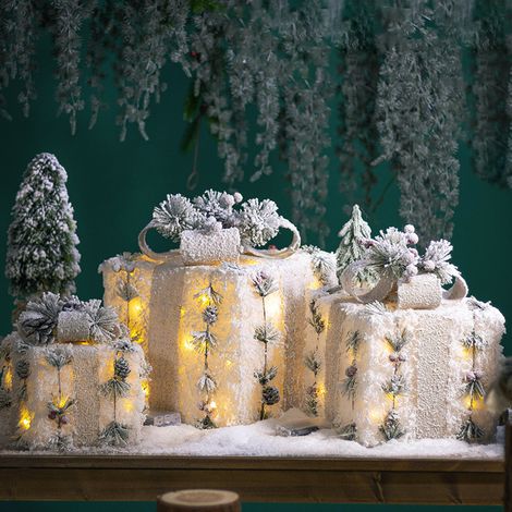 Coffret Cadeau de Noël Lumineux Cadre en Fer Décorations de Fête Ornements pour Sapin Lot de 3 Ensembles (1/2)