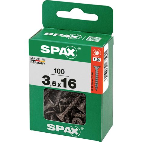 SPAX Universalschraube, 3,5 x 16 , Vollgewinde, Senkkopf, T-STAR plus T20, 4-CUT, Schwarz verzinkt, 100 Stück - 4191040350162 (1/3)
