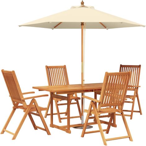 Outdoor Dining Set with Parasol 6 pcs Cream White and Natural vidaXL (1/5)