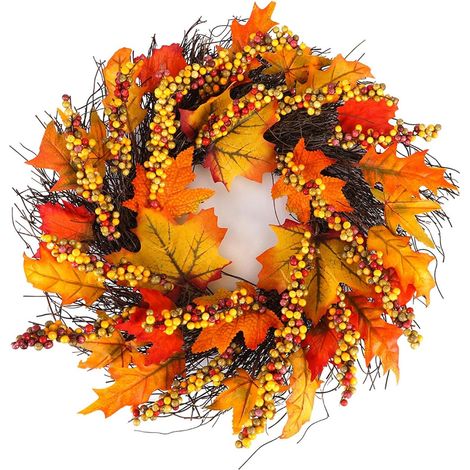 Couronne de feuilles d'érable en forme de soleil (45 cm, non éclairée) avec fruits variés (1/5)