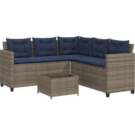 Maison Exclusive - Divano da giardino con Tavolino e cuscini a forma di L in Polyrattan Grigio (1/5)