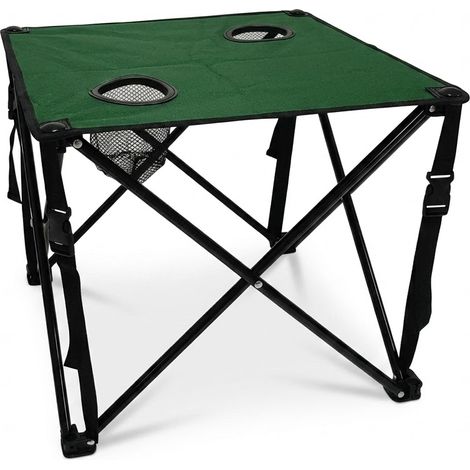 Tavolino da Campeggio Pieghevole con 2 Portabicchieri Integrati, Struttura in Metallo e Tessuto Oxford, 46x46x38 cm, verde, con Sacca da Trasporto per Spiaggia e Pic Nic mare montagna