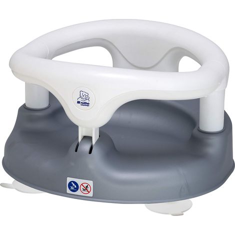 Rotho Babydesign Seggiolino da bagno, con anello ribaltabile e chiusura di sicurezza per bambini, 7-16 mesi, fino a 13 kg, BPA-, 35 x 31,3 x 22 cm, argento perlato/bianco (1/5)
