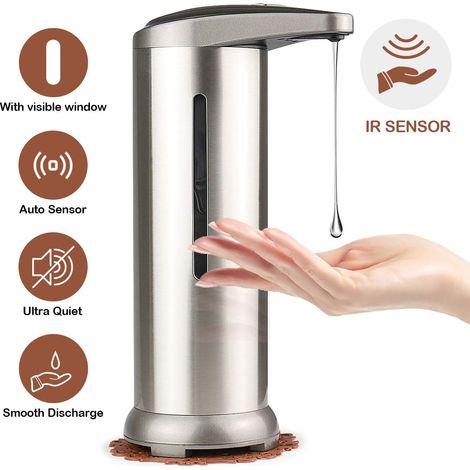 MINKUROW Automatischer Seifenspender aus Edelstahl, mit Sichtfenster, Infrarot-Bewegungssensor, wasserdichter Basis, geeignet für Badezimmer, Küchen, Hotel, Restaurant (1/5)