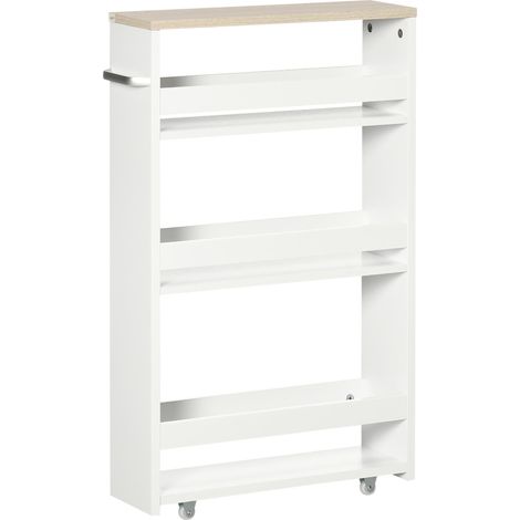 Chariot de rangement à 3 niveaux chariot de stockage étagère sur roulettes pour cuisine étroite salle de bain buanderie bureau avec poignée - 48 x 15 x 80 cm blanc