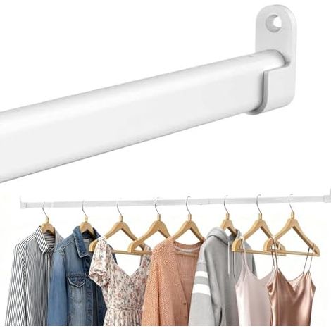 Tringle Penderie, Blanc, Ovale, 25mm, Mur, Extensible, 2 Supports, Armoire, Tige, Vetements (1/5)