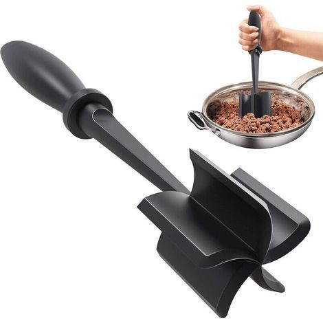 Hachoir à viande 5 lames - Spatule de cuisine - Hachoir à viande hachée - Pour hamburger haché et bœuf haché - Ustensiles de cuisine antiadhésifs (noir) (1/5)