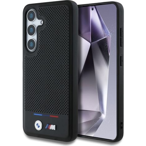 Funda BMW de cuero con franja tricolor MagSafe para Samsung Galaxy S25 negra (1/5)