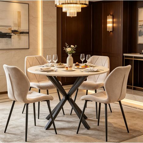 Set di 4 sedie da pranzo 41 x 48 x 84 cm beige in tessuto e metallo - CHICFURN (1/5)