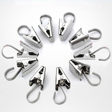 Set of 10 Metal Curtain Clips for Drapery with Shower Curtain Hooks, Silver (1/5)