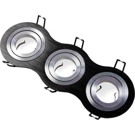 Trio Spot encastrable rond – Plafonnier inclinable en aluminium noir avec anneaux argentés IP20 Convient pour ampoules MR16 3 x 50 W Idéal pour salon, bureau et cuisine