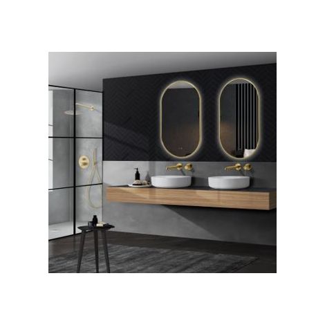 Specchio LED per bagno, spogliatoio, trucco con cornice Oro Spazzolato, luce triled retroilluminata - Interruttore Touch - Antiappannamento 50x90cm (1/3)