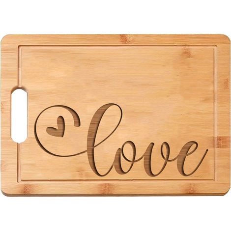 Planche en bambou "LOVE" – Message tendre gravé, cadeau Saint-Valentin (1/5)