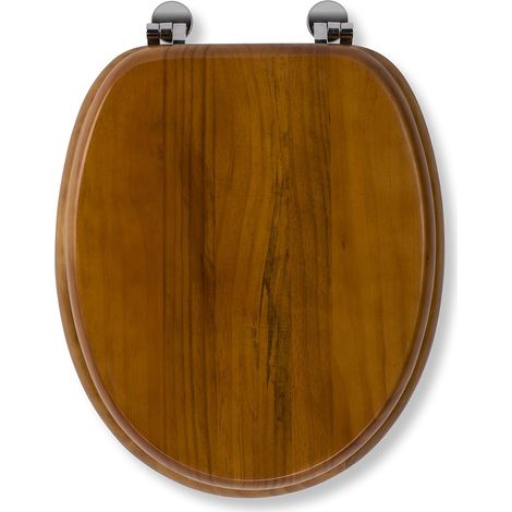 Croydex Solid Wood Toilet Seat Mahogany Effect Chrome or Brass Hinges (1/5)