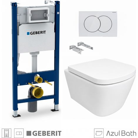 Pack WC Bastidor empotrado GEBERIT Duofix cisterna y pulsador Delta 01 blanco brillo con inodoro suspendido Tornado Link blanco de AzulBath (1/5)
