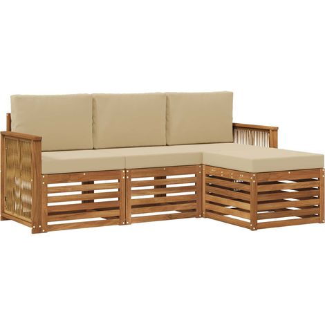 Set di divani da esterno con cuscino 4 pz Salotto da Giardino Naturale e Beige (1/5)