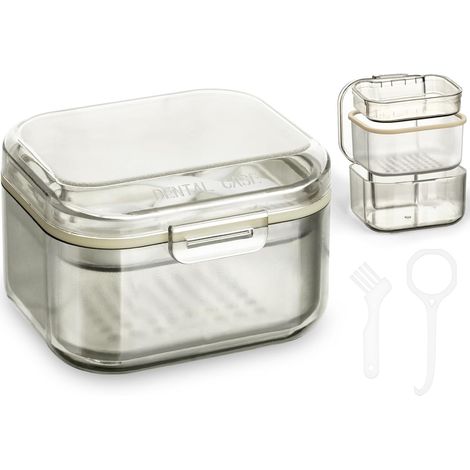 Cajas para prótesis dentales, cajas de almacenamiento para dentaduras postizas, cajas para prótesis dentales con coladores, cajas para aparatos dentales, para guardar y remojar protectores bucales. (1/5)