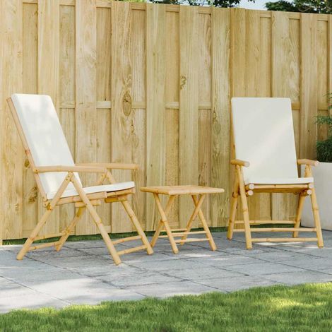 Ensemble de bistro pliante 3 pcs et coussins blanc crème bambou (1/5)