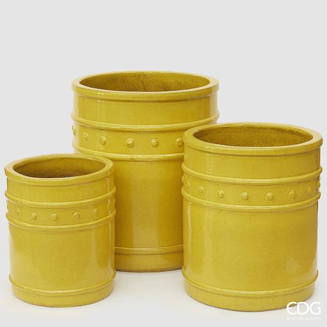 EDG Enzo De Gasperi Set 3 Pz Vaso Atlas Capri Cilindro H 60 Cm H 50 Cm H 40 Cm Yellow Waterproof