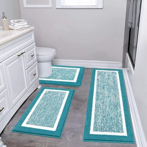 3-piece bathroom mat set, extra soft microfiber bathroom mats, non-slip and absorbent, blue (1/4)