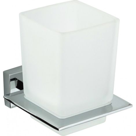 Porta spazzolino moderno da muro in acciaio lucido e vetro satinato 10 cm fissaggio con viti accessori arredo bagno (1/4)